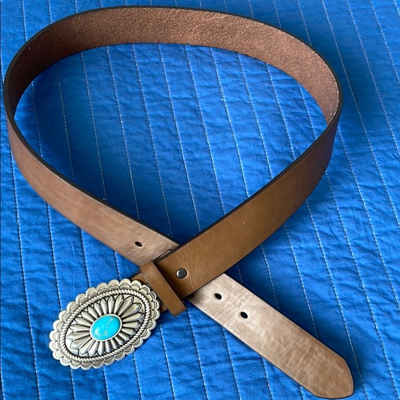Ariat Accessories - ARIAT Lucinda Womens brown leather oval turquoise silver concho western belt